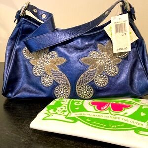 Charm and Luck Cobalt Blue Beaded Shoulder Bag Vintage